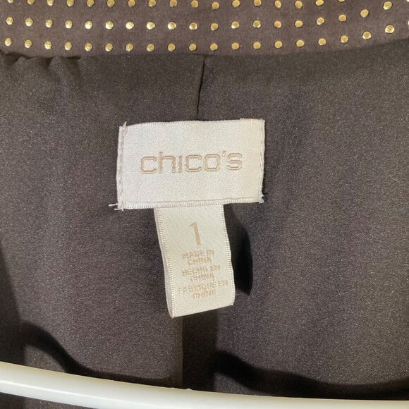 Womens Chicos Faux Leather Studded Moto Jacket Brown Gold M PU Viscose Polyester - Picture 7 of 9